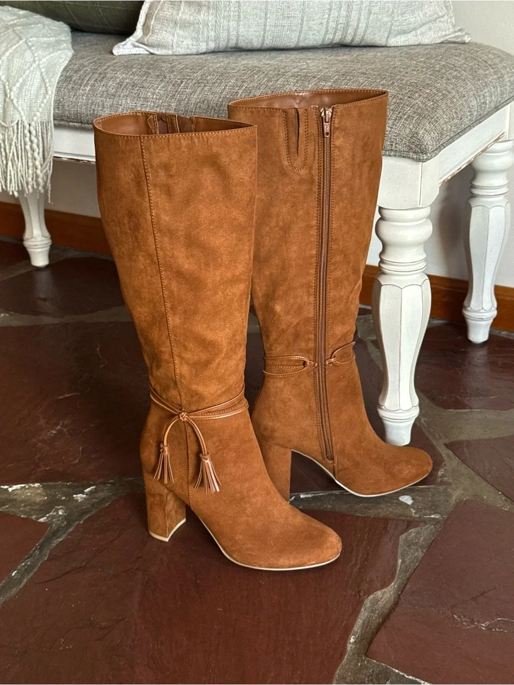 Women's Tall Tassel Brown Suede Boots - Size 9